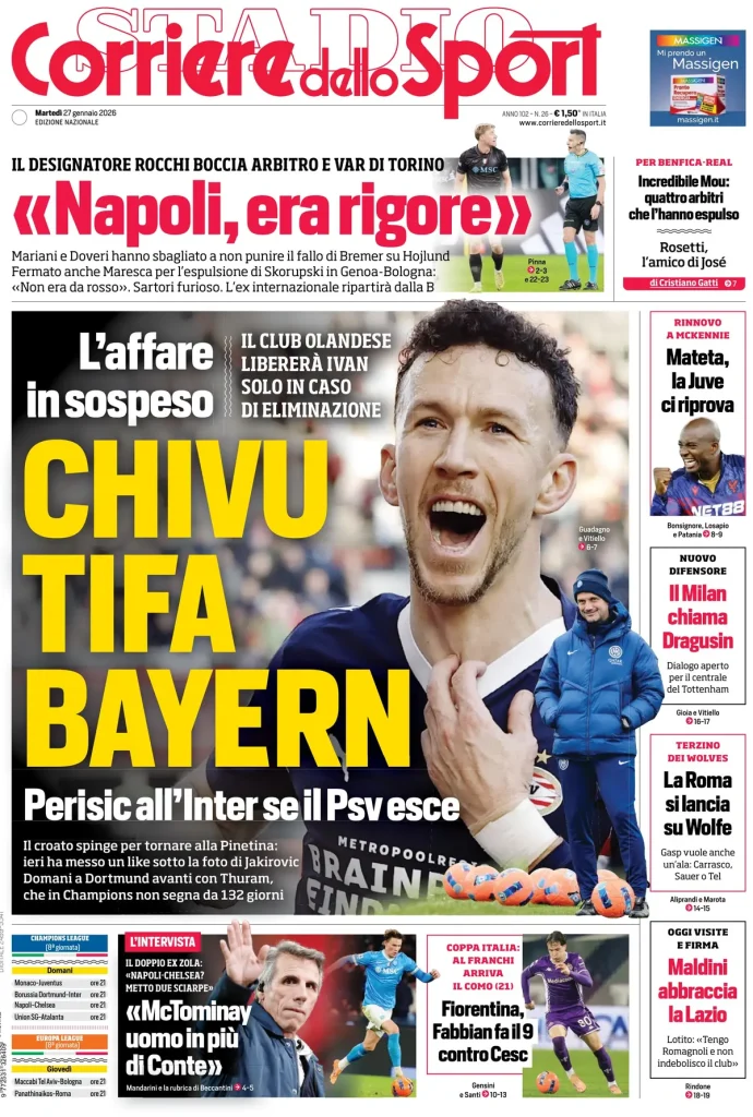 Prime pagine quotidiani sportivi – 27 gennaio 2026 3 corriere dello sport 021003yw91vki