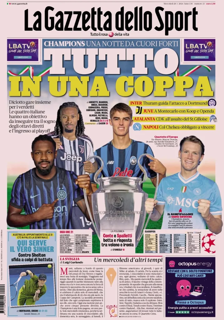 Prime pagine quotidiani sportivi – 28 gennaio 2026 2 la gazzetta dello sport 0318048bzl8cs