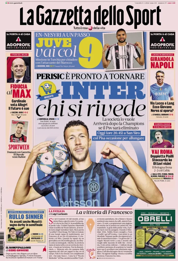 Prime pagine quotidiani sportivi – 23 gennaio 2026 2 la gazzetta dello sport 032305hqnblm6