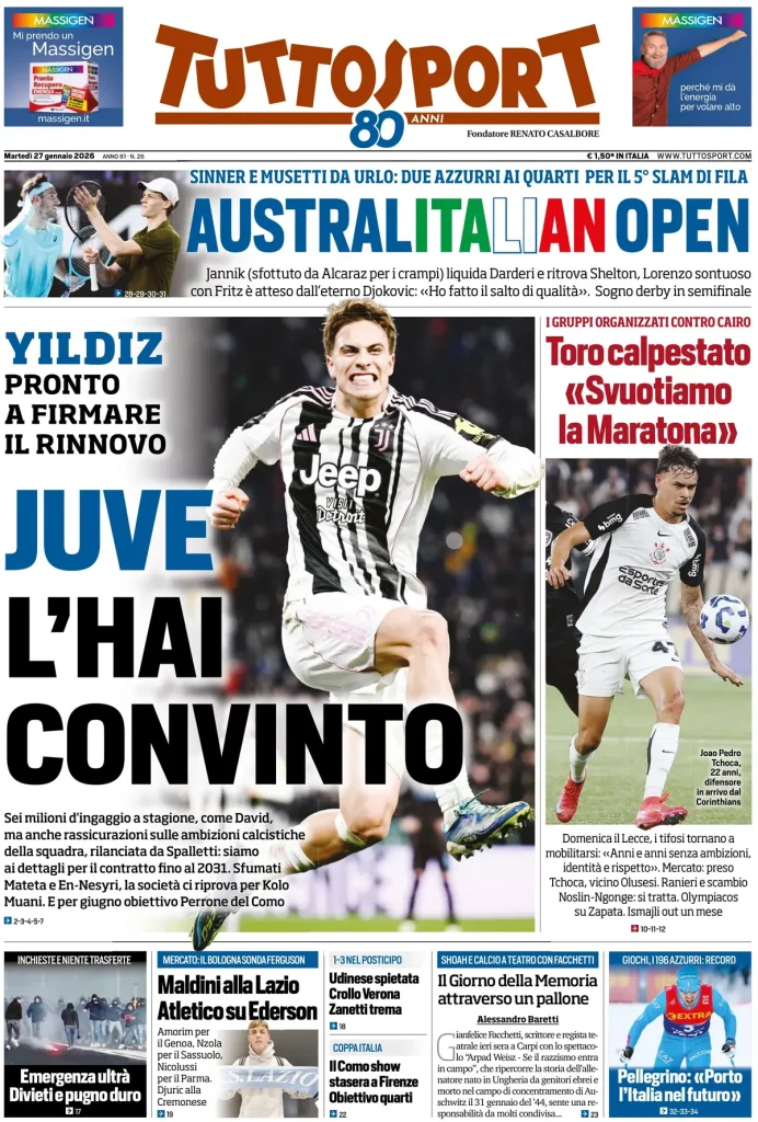 Prime pagine quotidiani sportivi – 27 gennaio 2026 4 tuttosport 021012lod83bq