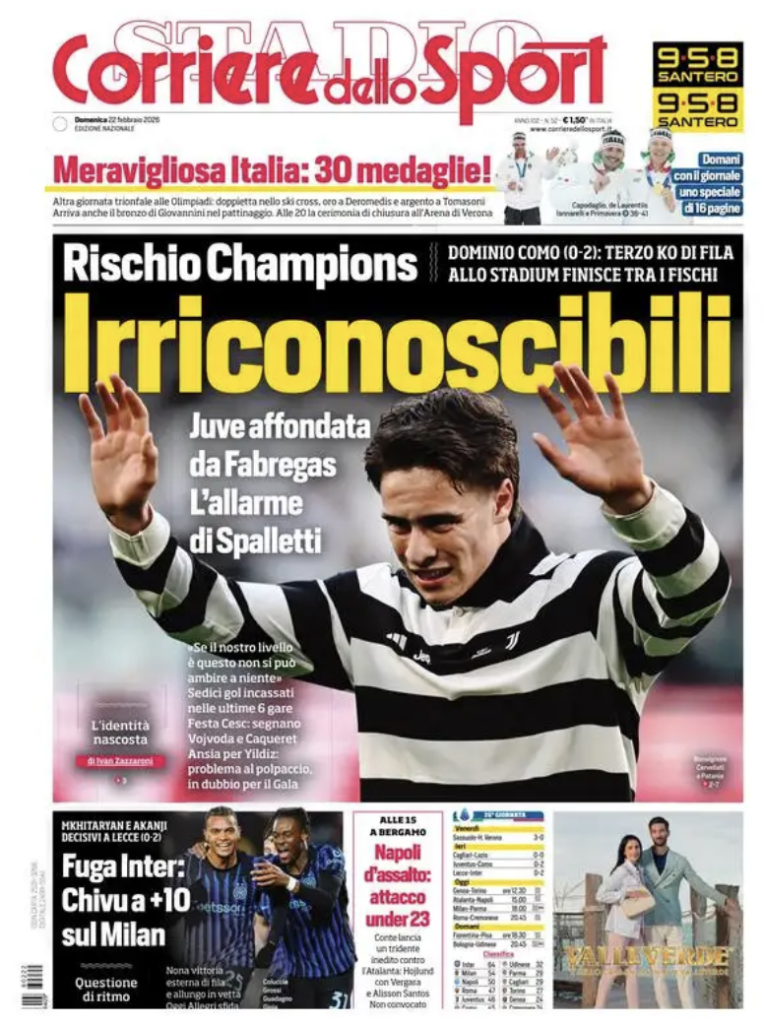 Le prime pagine dei principali quotidiani sportivi - 22 febbraio 2026 28 Screenshot 2026 02 22 alle 09.23.39