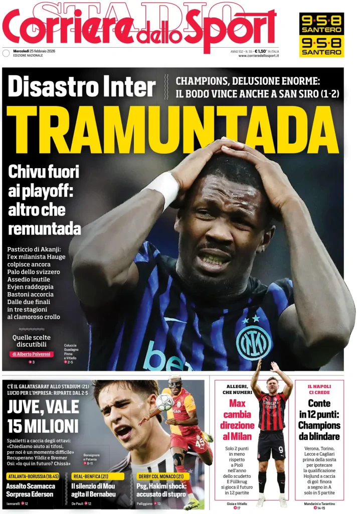 Le prime pagine dei principali quotidiani sportivi – 25 febbraio 2026 28 corriere dello sport 0203093lq6v3w