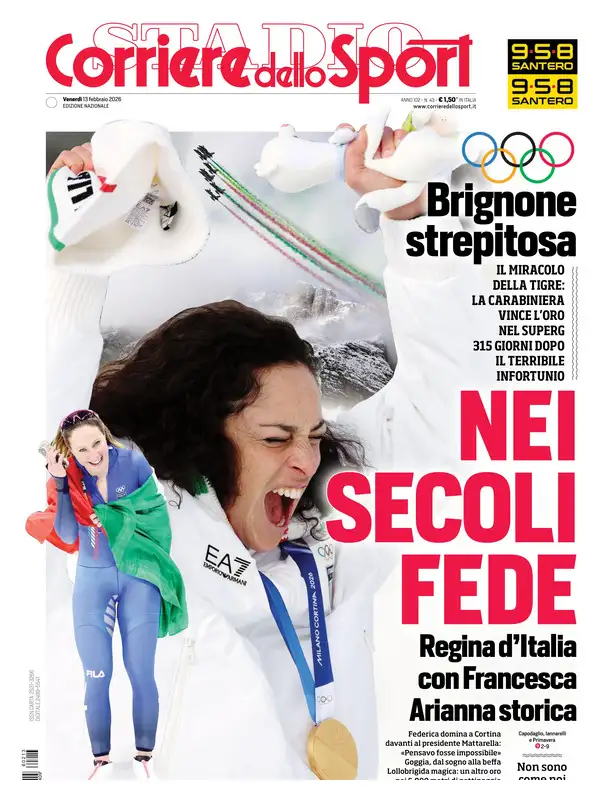 Le prime pagine dei quotidiani sportivi – 13 febbraio 2026 29 corriere dello sport