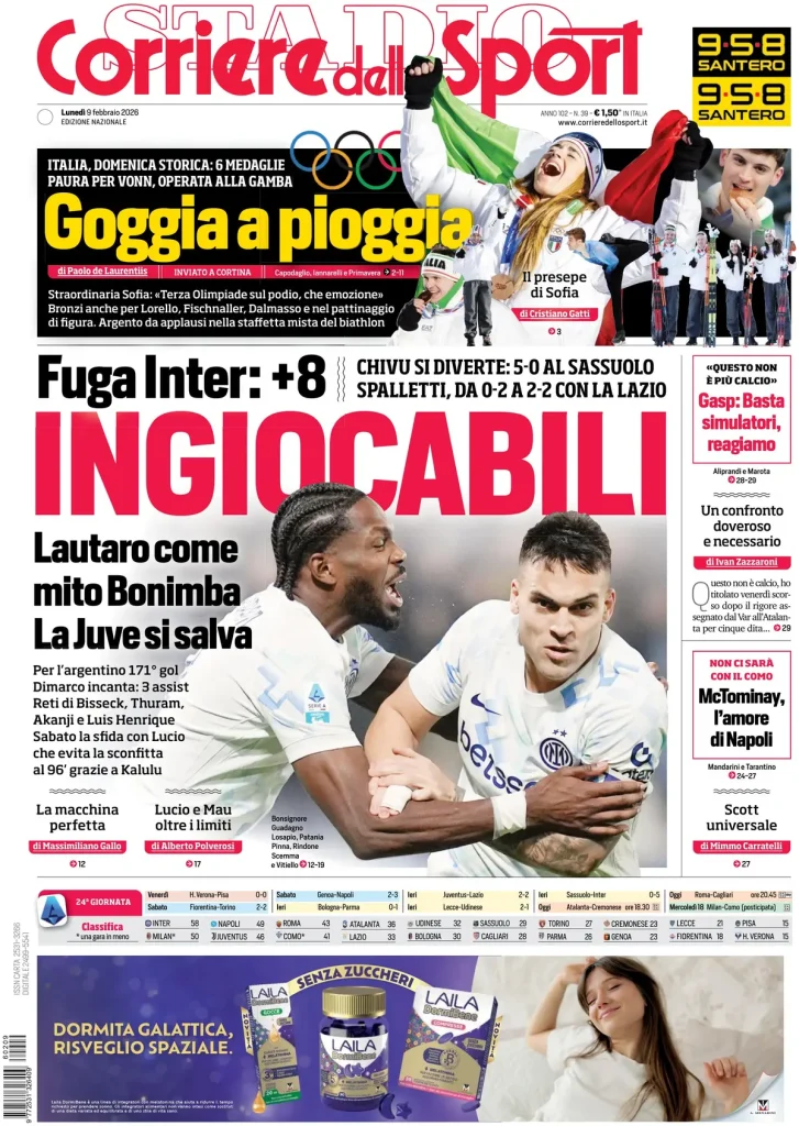 Le prime pagine dei quotidiani sportivi – 9 febbraio 2026 28 corriere dello sport 020524g4j3ryo