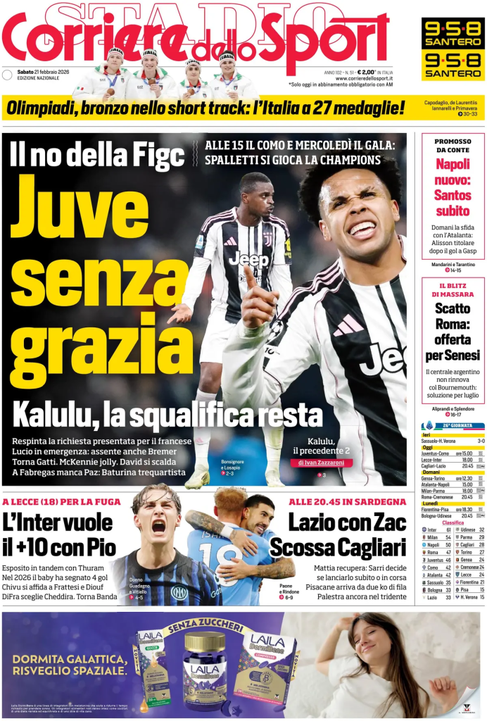 Le prime pagine dei principali quotidiani sportivi - 21 febbraio 2026 28 image 26