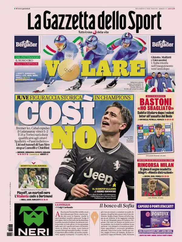 Le prime pagine dei principali quotidiani sportivi - 18 febbraio 2026 27 la gazzetta dello sport