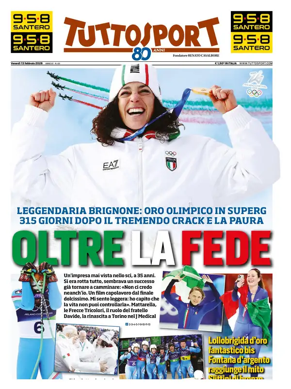 Le prime pagine dei quotidiani sportivi – 13 febbraio 2026 27 tuttosport