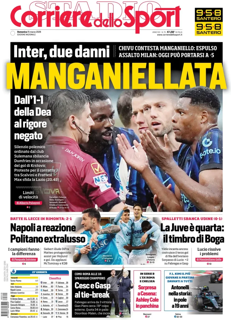 Le prime pagine dei principali quotidiani sportivi – 15 marzo 2026 28 corriere dello sport 021518zh7948u