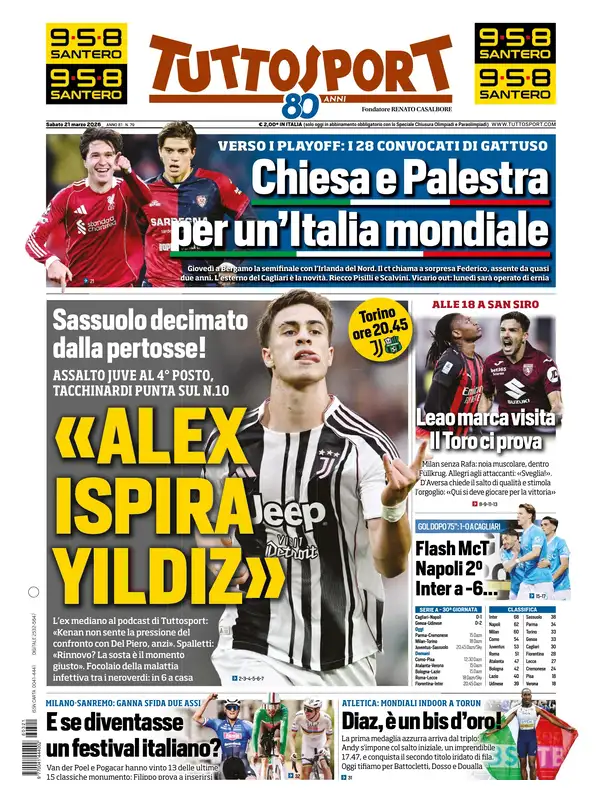 Le prime pagine dei principali quotidiani sportivi – 21 marzo 2026 29 tuttosport