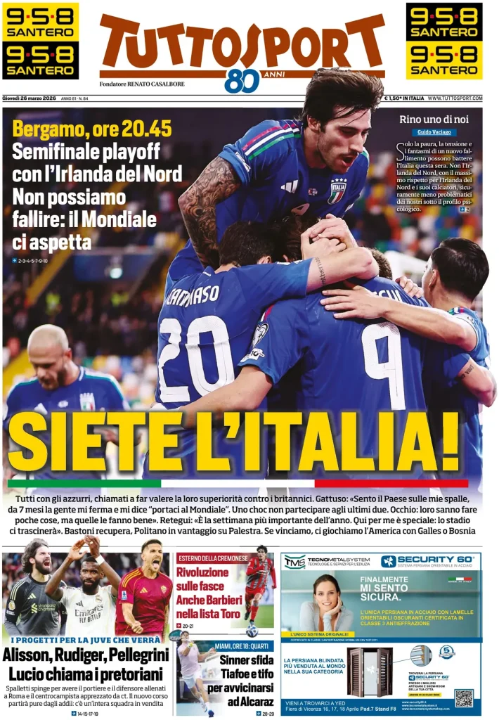 Le prime pagine dei principali quotidiani sportivi – 26 marzo 2026 28 tuttosport 020523dbsee62