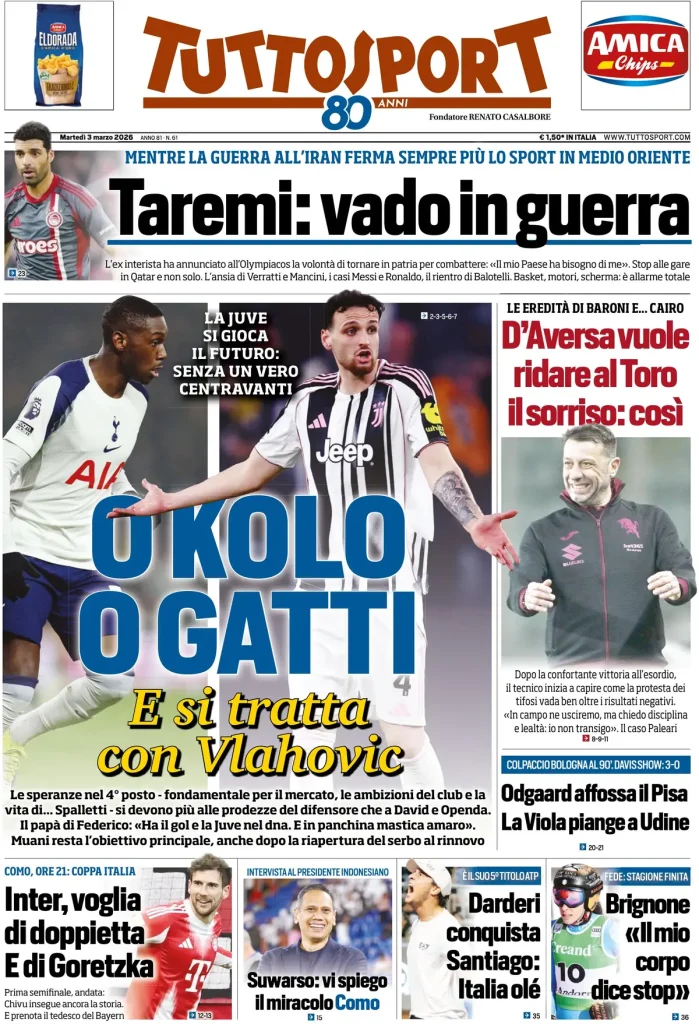 Le prime pagine dei principali quotidiani sportivi – 03 marzo 2026 29 tuttosport 020616twb6rtu