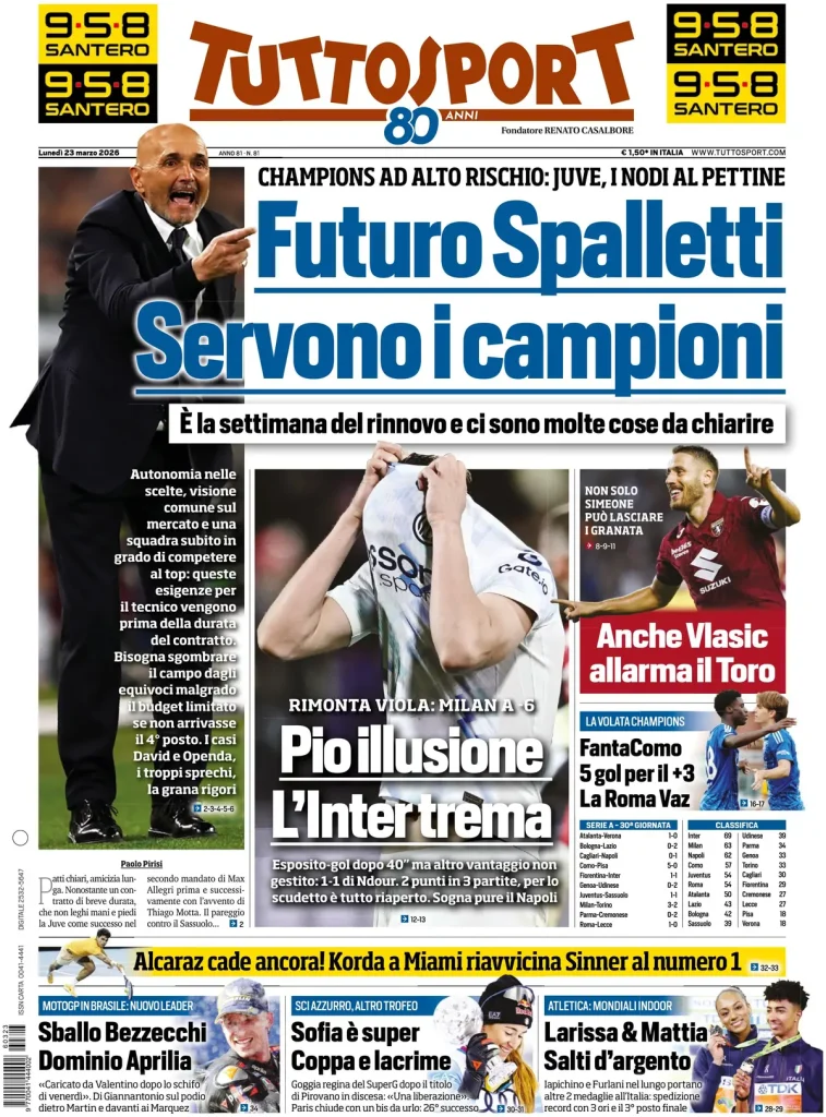 Le prime pagine dei principali quotidiani sportivi – 23 marzo 2026 28 tuttosport 020802pogwgik