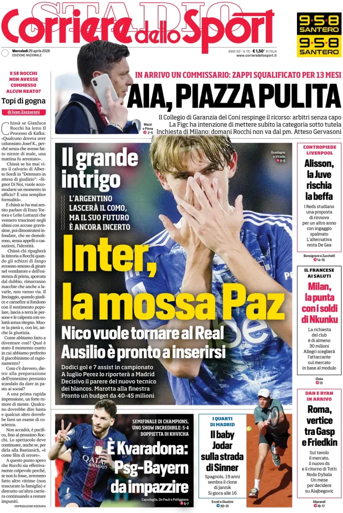 Le prime pagine dei quotidiani sportivi – 29 aprile 2026 28 corriere dello sport 0203081jle721