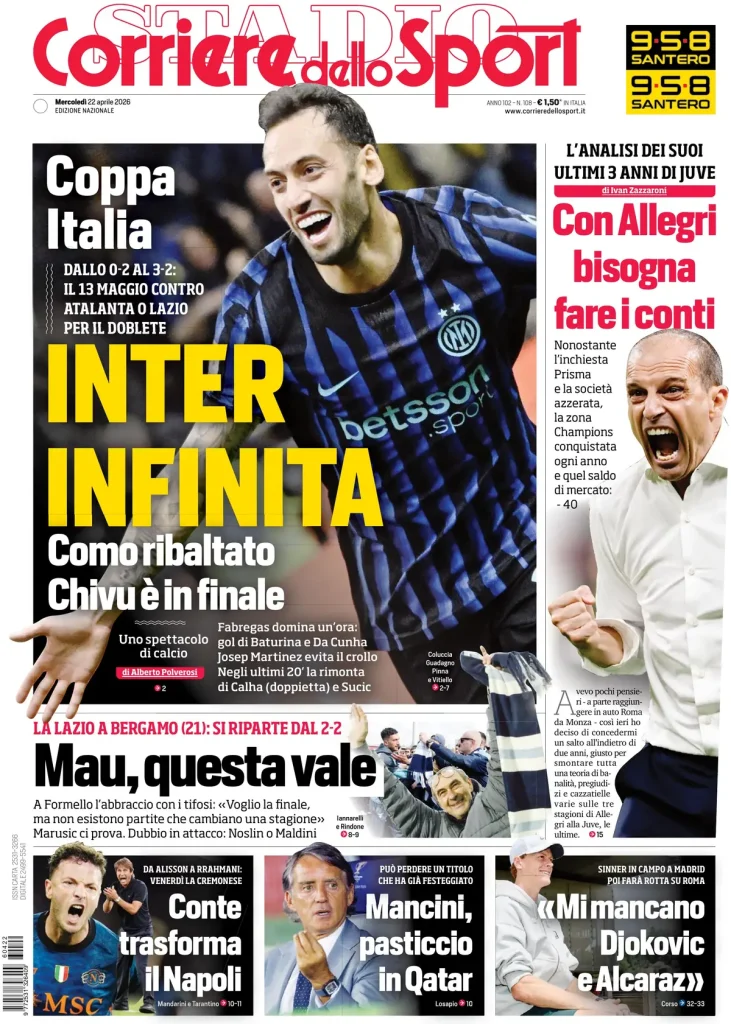Le prime pagine dei quotidiani sportivi – 22 aprile 2026 29 corriere dello sport 0203088ey1kfn