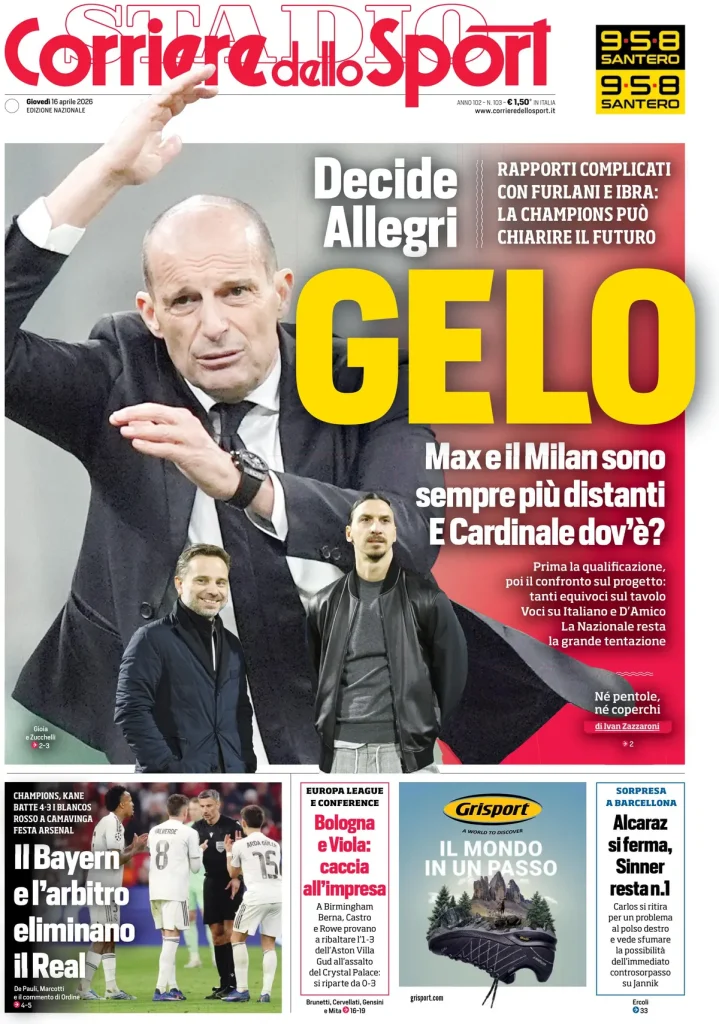 Le prime pagine dei quotidiani sportivi – 16 aprile 2026 28 corriere dello sport 0213075vv45j7