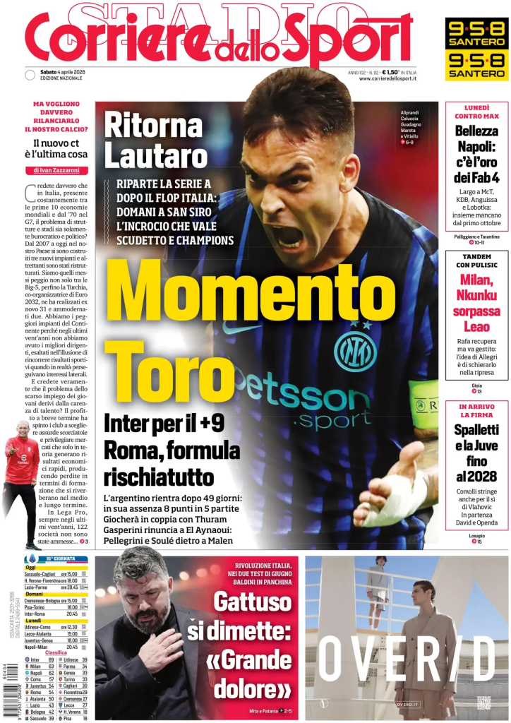 Le prime pagine dei quotidiani sportivi – 4 aprile 2026 28 image 1