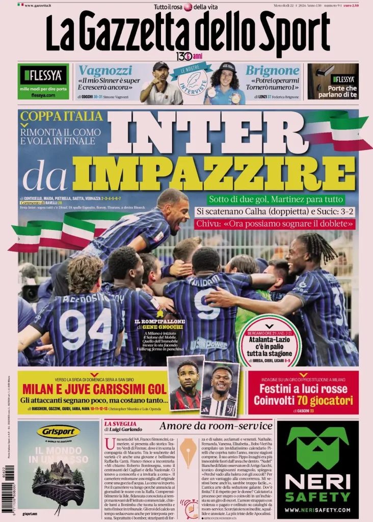 Le prime pagine dei quotidiani sportivi – 22 aprile 2026 27 la gazzetta dello sport 041208bpe97gw