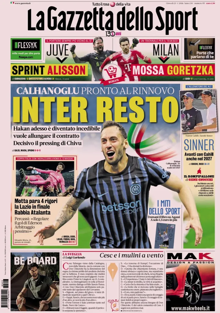 Le prime pagine dei quotidiani sportivi – 23 aprile 2026 27 la gazzetta dello sport 041802zli3dot