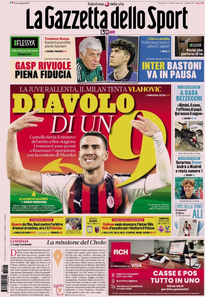 Le prime pagine dei quotidiani sportivi – 16 aprile 2026 27 la gazzetta dello sport 0607286oqdn21