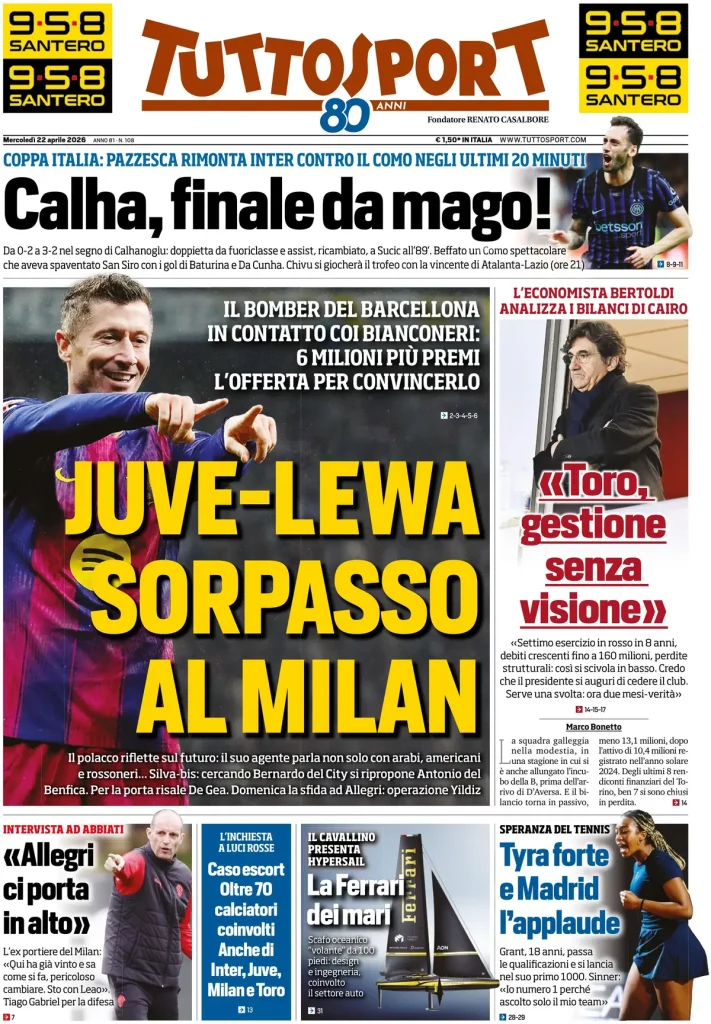 Le prime pagine dei quotidiani sportivi – 22 aprile 2026 28 tuttosport 020302v702tbu