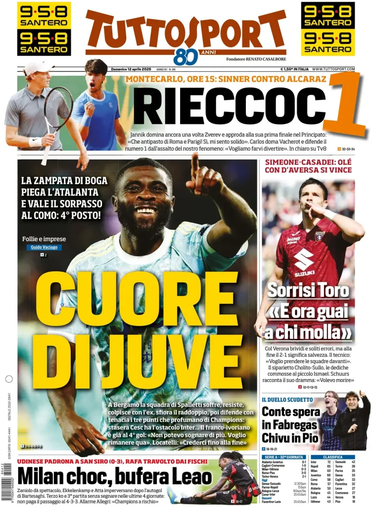 Le prime pagine dei quotidiani sportivi – 12 aprile 2026 29 tuttosport 021324qb36qo4