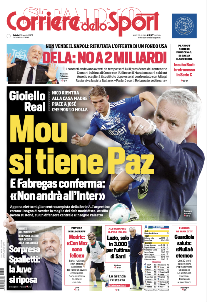 Le prime pagine dei quotidiani sportivi – 23 maggio 2026 3 Screenshot 2026 05 23 alle 08.50.42