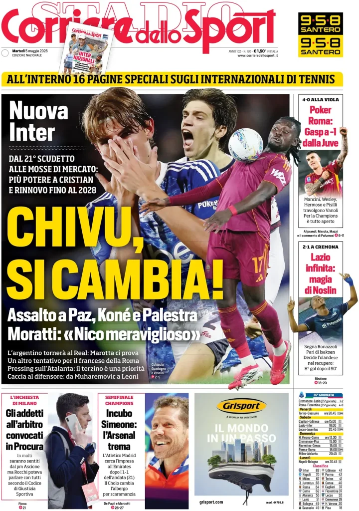 Le prime pagine dei quotidiani sportivi – 05 maggio 2026 28 corriere dello sport 020303qlq8xmo