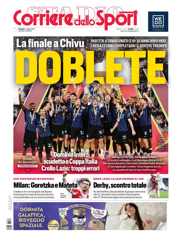 Le prime pagine dei quotidiani sportivi – 14 maggio 2026 29 corriere dello sport
