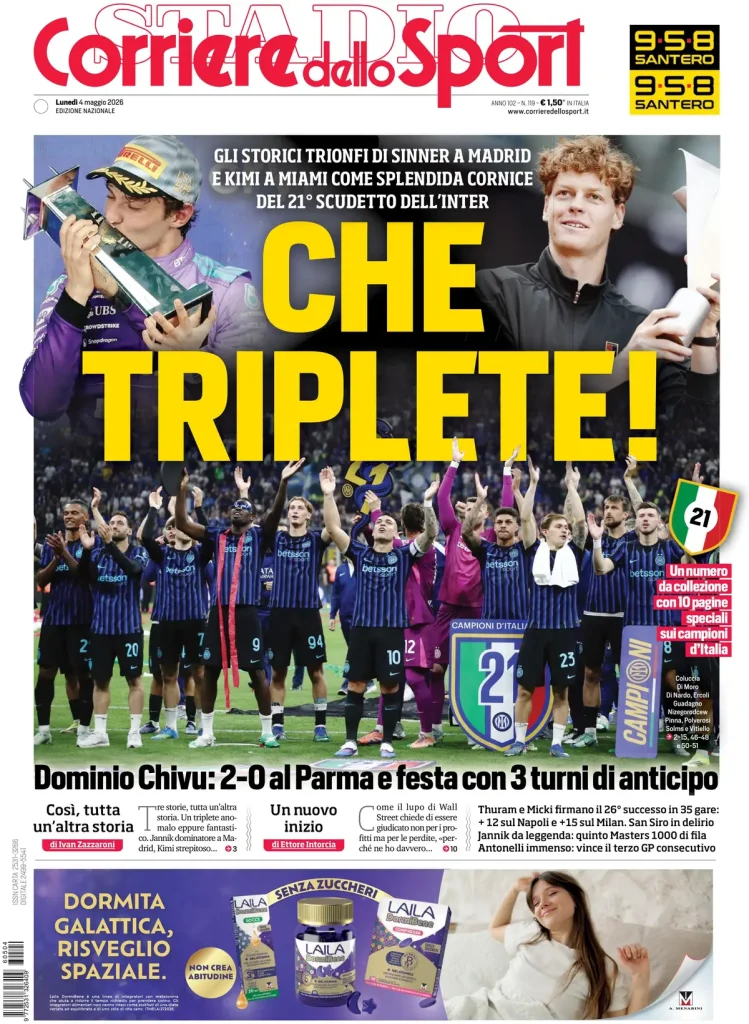 Le prime pagine dei quotidiani sportivi – 04 maggio 2026 28 corriere dello sport 020806yeoe89j