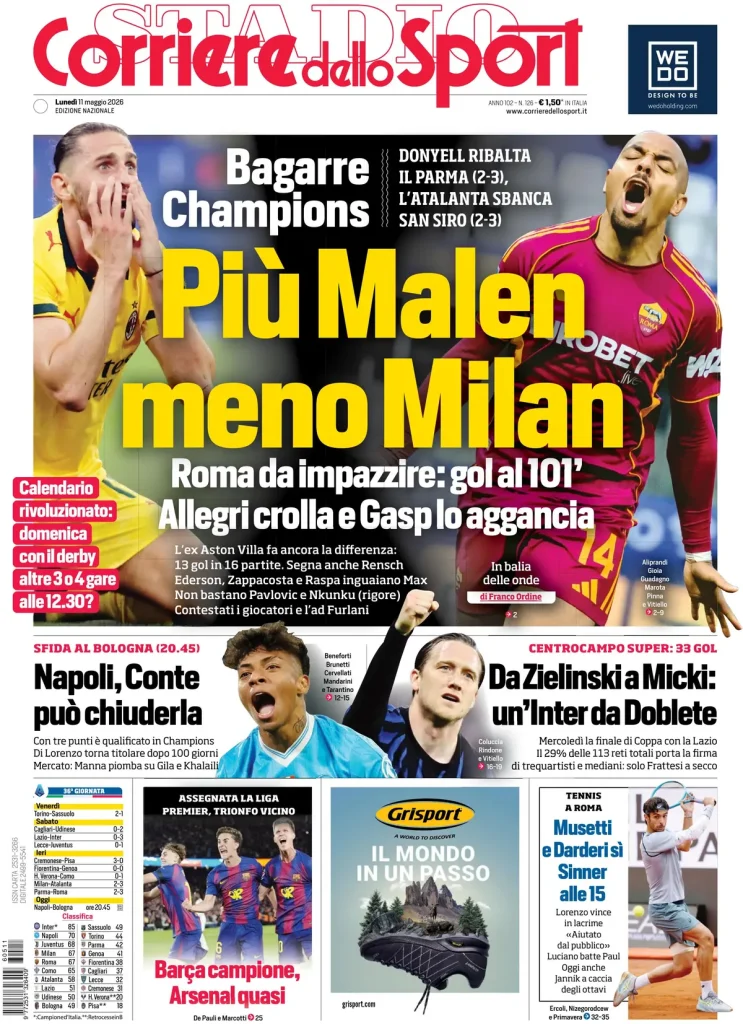 Le prime pagine dei quotidiani sportivi – 11 maggio 2026 28 corriere dello sport 0208081ra6z99