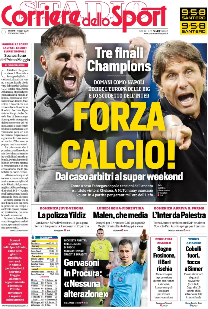 Le prime pagine dei quotidiani sportivi – 01 maggio 2026 28 corriere dello sport 021153xqd1om9