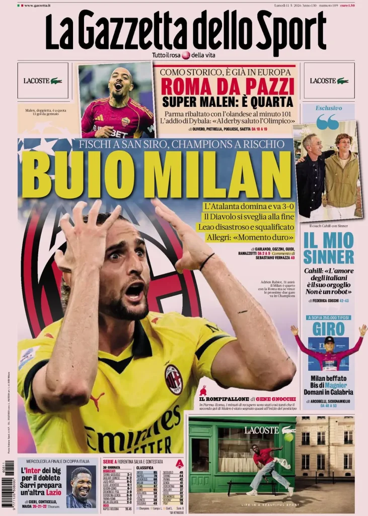Le prime pagine dei quotidiani sportivi – 11 maggio 2026 27 la gazzetta dello sport 032243mr1dnda