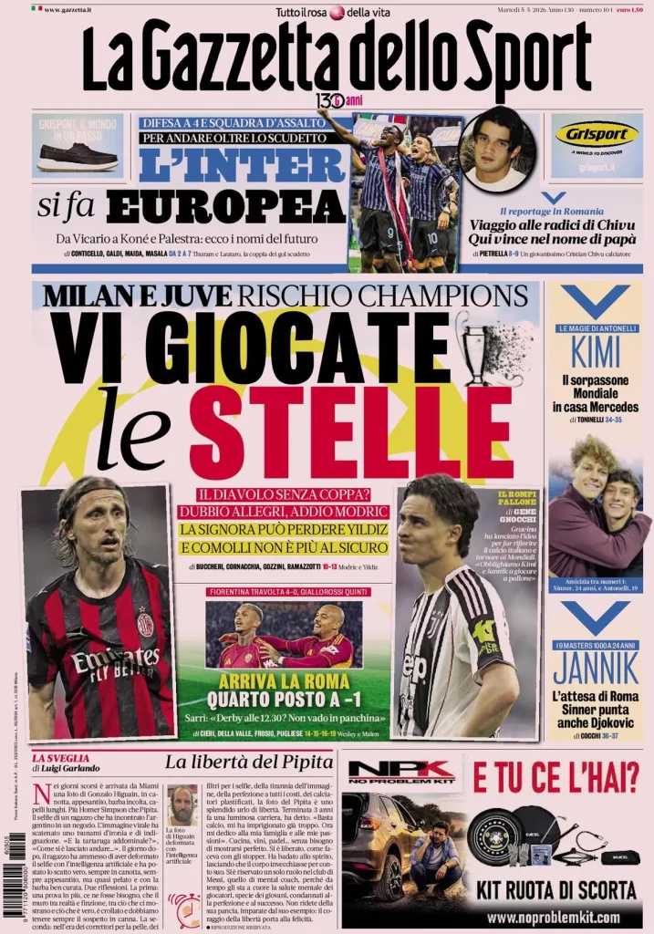 Le prime pagine dei quotidiani sportivi – 05 maggio 2026 27 la gazzetta dello sport 032501ft3drxy
