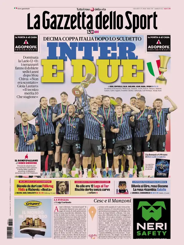 Le prime pagine dei quotidiani sportivi – 14 maggio 2026 28 la gazzetta dello sport