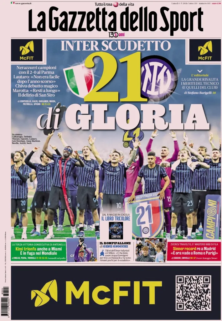 Le prime pagine dei quotidiani sportivi – 04 maggio 2026 27 la gazzetta dello sport 040802ywo6vs9