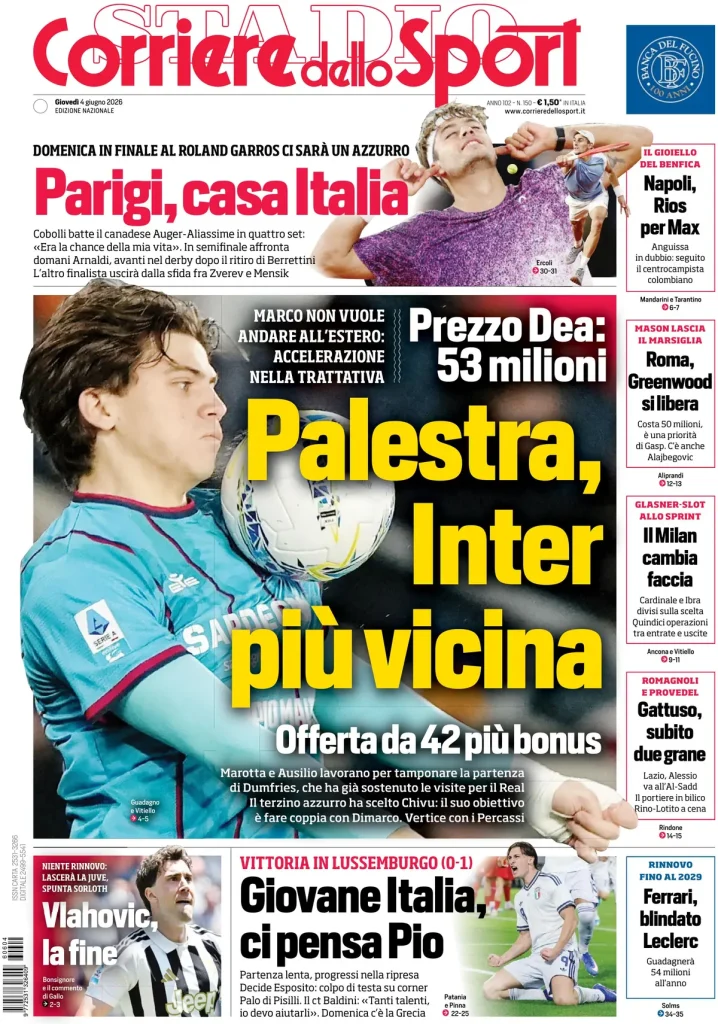 Le prime pagine dei quotidiani sportivi – 05 giugno 2026 3 corriere dello sport 015804icg8bgx