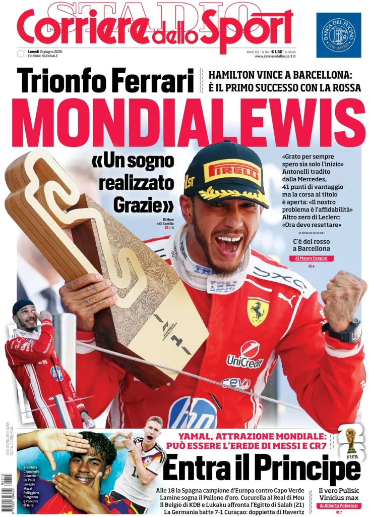 Le prime pagine dei quotidiani sportivi – 15 giugno 2026 2 corriere dello sport 020724t0xf45i