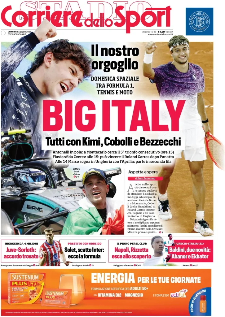 Le prime pagine dei quotidiani sportivi – 07 giugno 2026 3 corriere dello sport 020807z461mzm