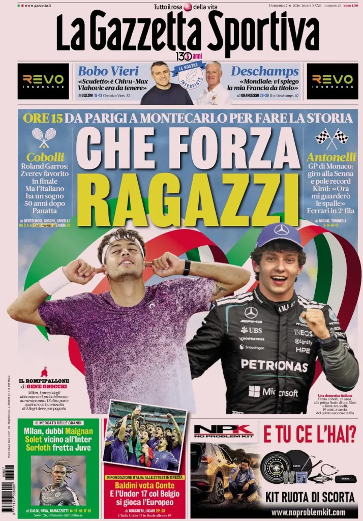 Le prime pagine dei quotidiani sportivi – 07 giugno 2026 2 la gazzetta dello sport 033302ip24n0d