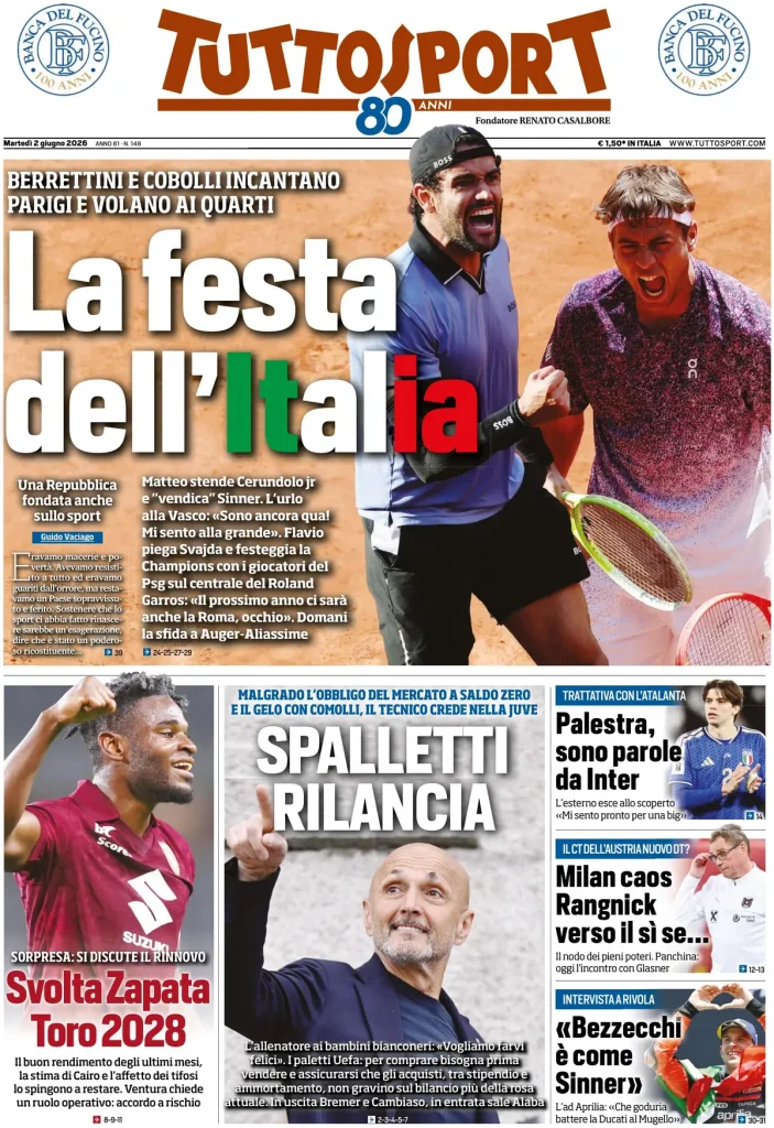 Le prime pagine dei quotidiani sportivi – 01 giugno 2026 4 tuttosport 020304rvictfd
