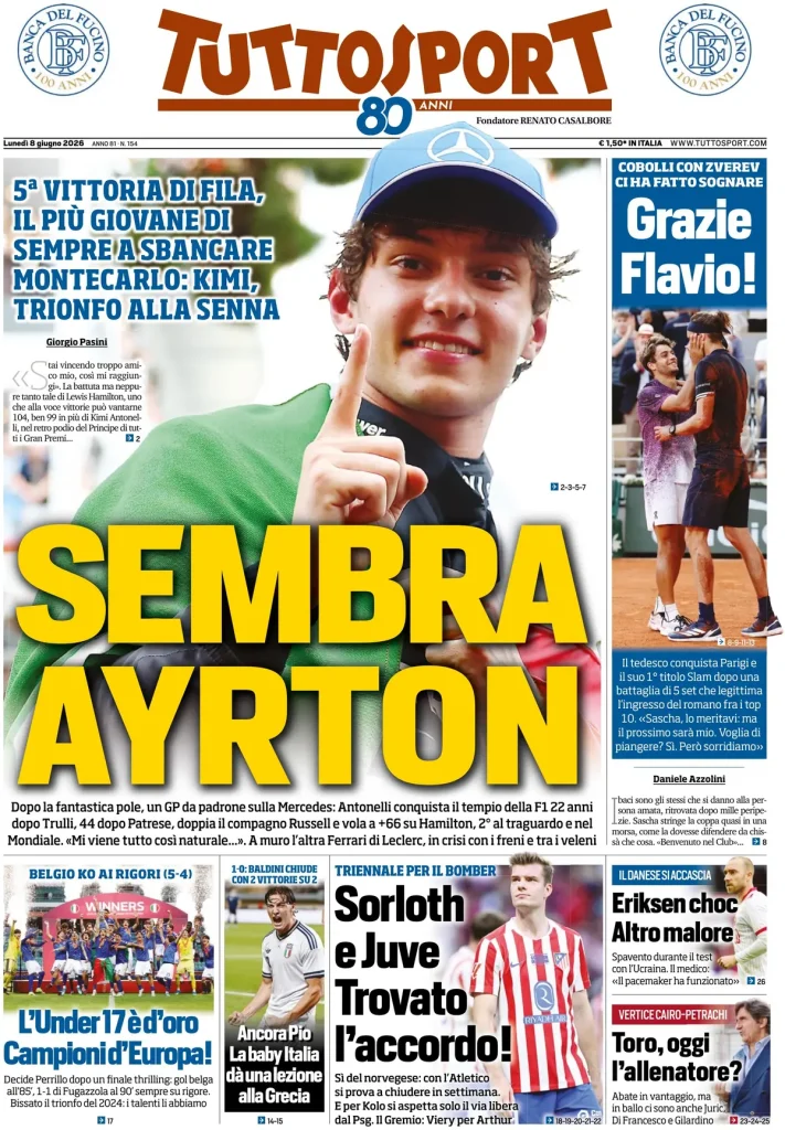 Le prime pagine dei quotidiani sportivi – 08 giugno 2026 4 tuttosport 02044570b7s33