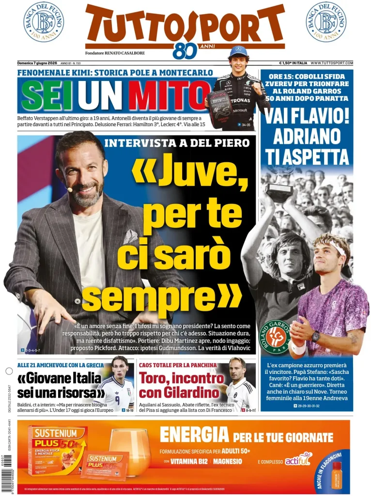Le prime pagine dei quotidiani sportivi – 07 giugno 2026 4 tuttosport 0208038uz6zhl