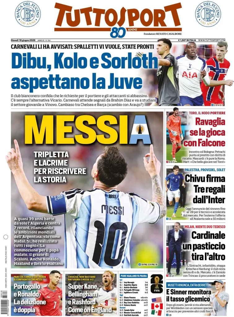 Le prime pagine dei quotidiani sportivi – 18 giugno 2026 4 tuttosport 022826yyado4d