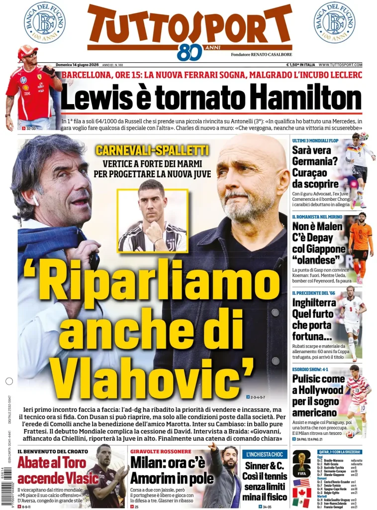 Le prime pagine dei quotidiani sportivi – 14 giugno 2026 4 tuttosport 033414vk5wmsv