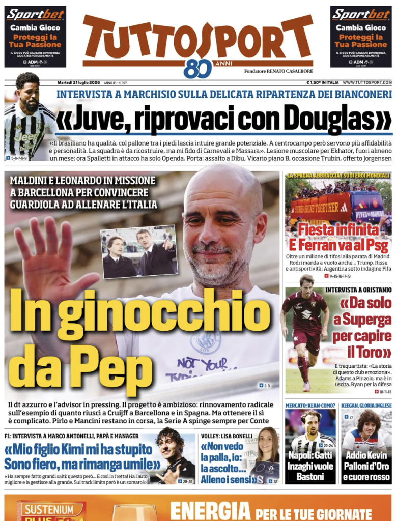 Le prime pagine dei quotidiani sportivi – 21 luglio 2026 4 Screenshot 2026 07 21 alle 09.09.51