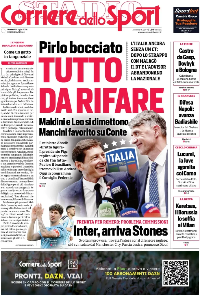 Le prime pagine dei quotidiani sportivi – 28 luglio 2026 3 corriere dello sport 020237nmjdzyc
