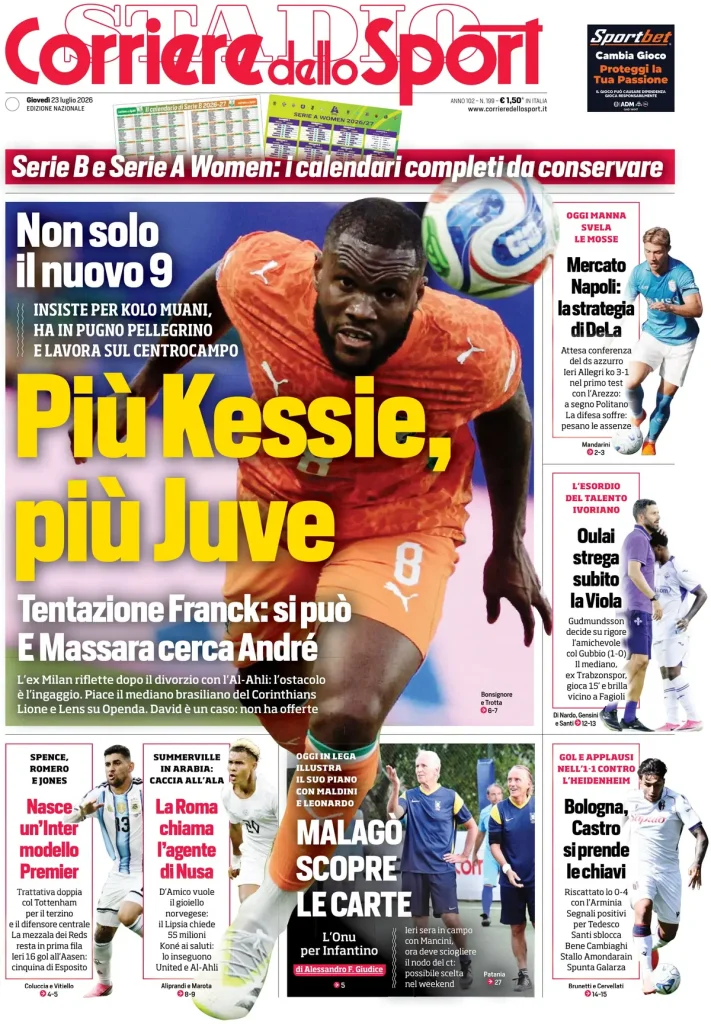 Le prime pagine dei quotidiani sportivi – 23 luglio 2026 3 corriere dello sport 020310oljbo71