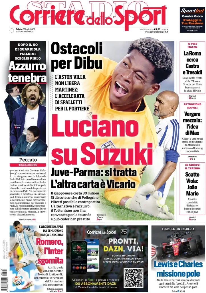 Le prime pagine dei quotidiani sportivi – 25 luglio 2026 3 corriere dello sport 0206137af3lt1