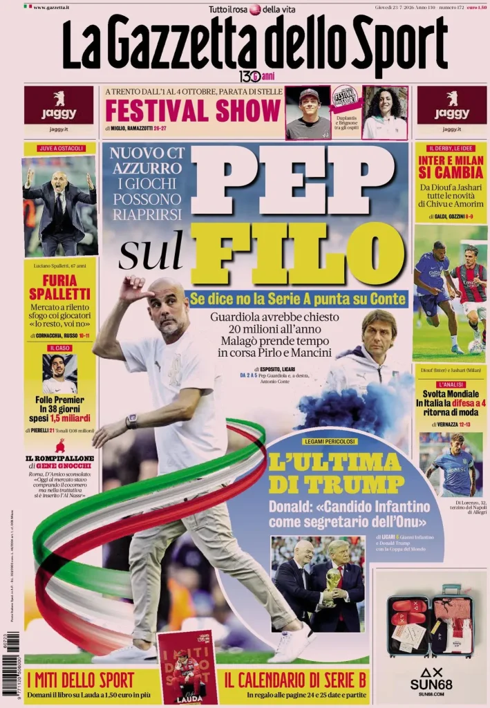 Le prime pagine dei quotidiani sportivi – 23 luglio 2026 2 la gazzetta dello sport 031556nhtc7q8