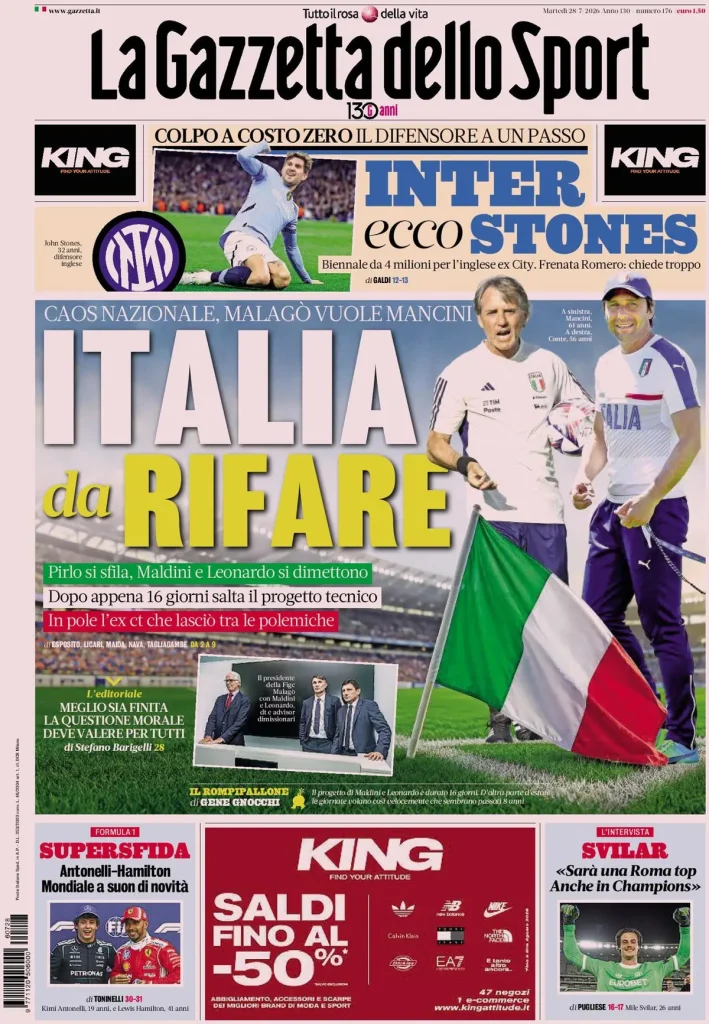 Le prime pagine dei quotidiani sportivi – 28 luglio 2026 2 la gazzetta dello sport 033303jd52x0k